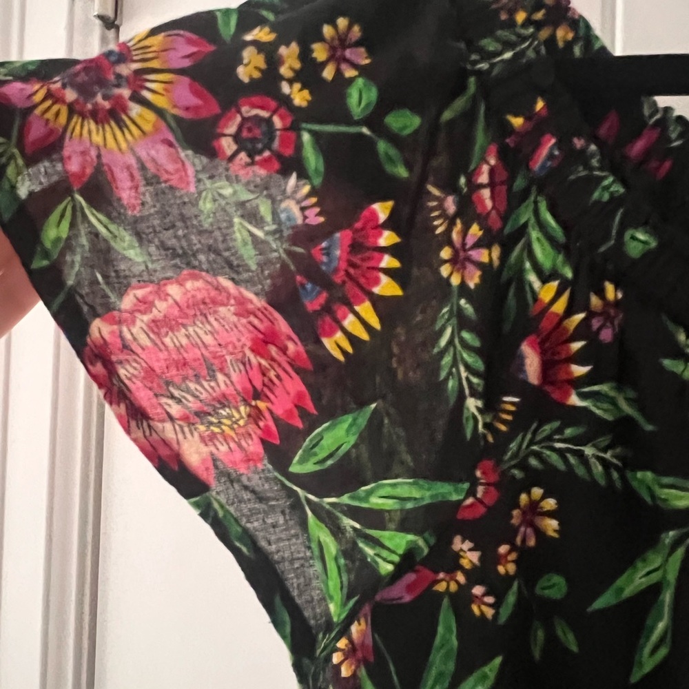 Patrons of Peace Black Midi Dress with Pink & Green Floral Print - Picture 5 of 8